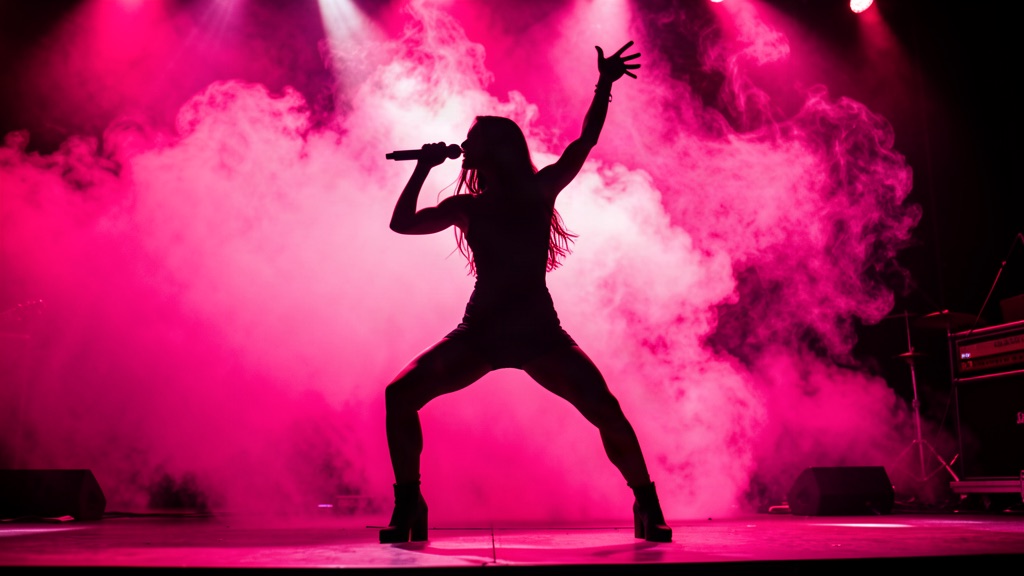Show pop com fumaça rosa e luzes