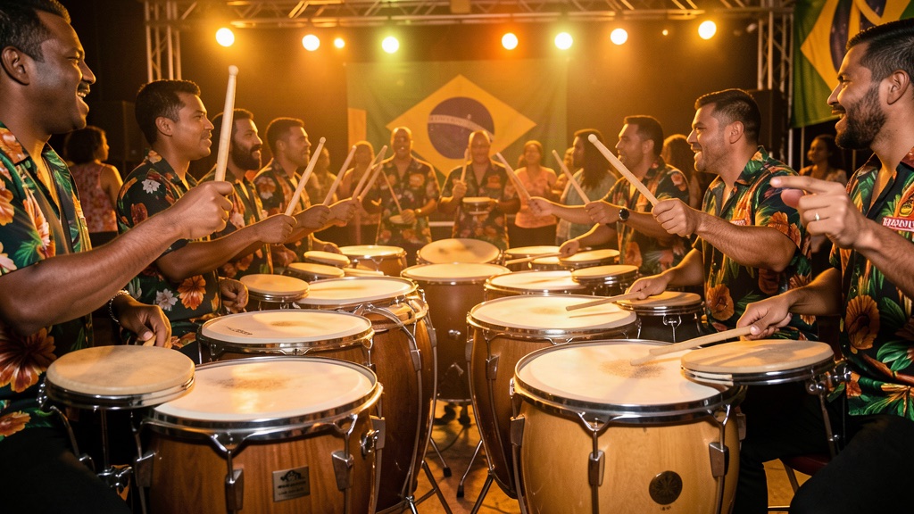 Percussão de pagode com surdos e tamborim