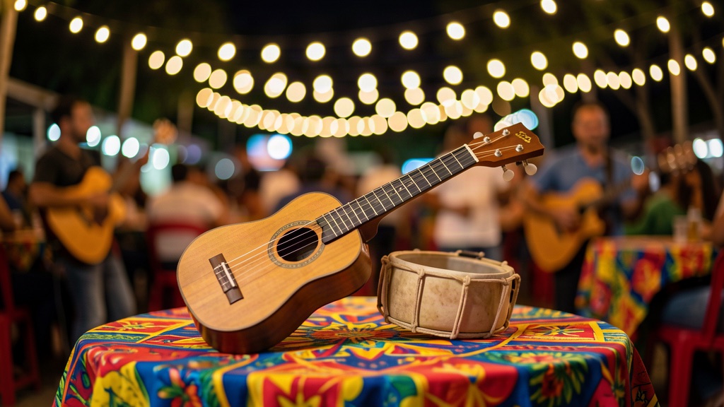 Cavaquinho e pandeiro em noite de pagode