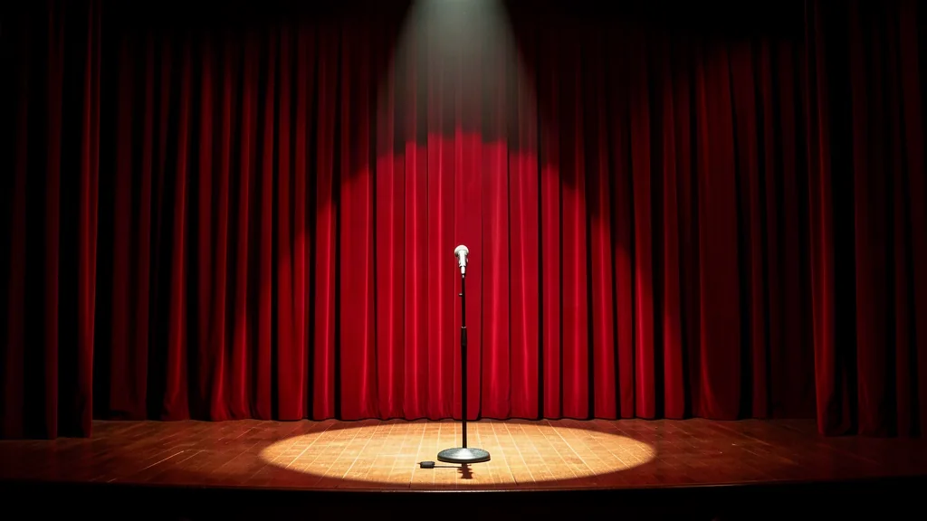 Show intimista em teatro com cantor no palco sob refletor